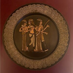Unique Vintage Egyptian Etched Brass, Plate/ Wall Hanging Plaque.